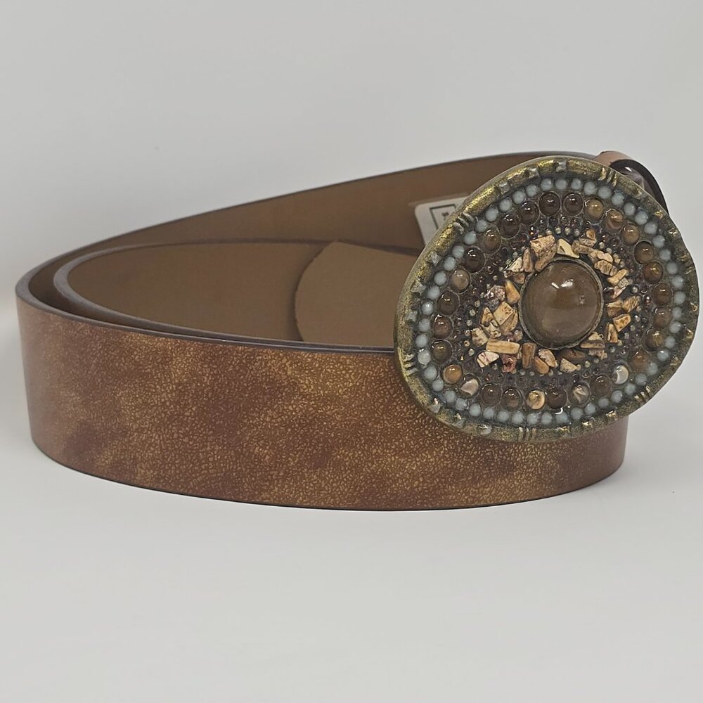 Guess Brown Boho Belt with Stone and Beaded Teardrop Buckle Size Large - Picture 3 of 11